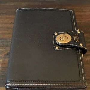 Black leather coach planner / agenda with gold pen